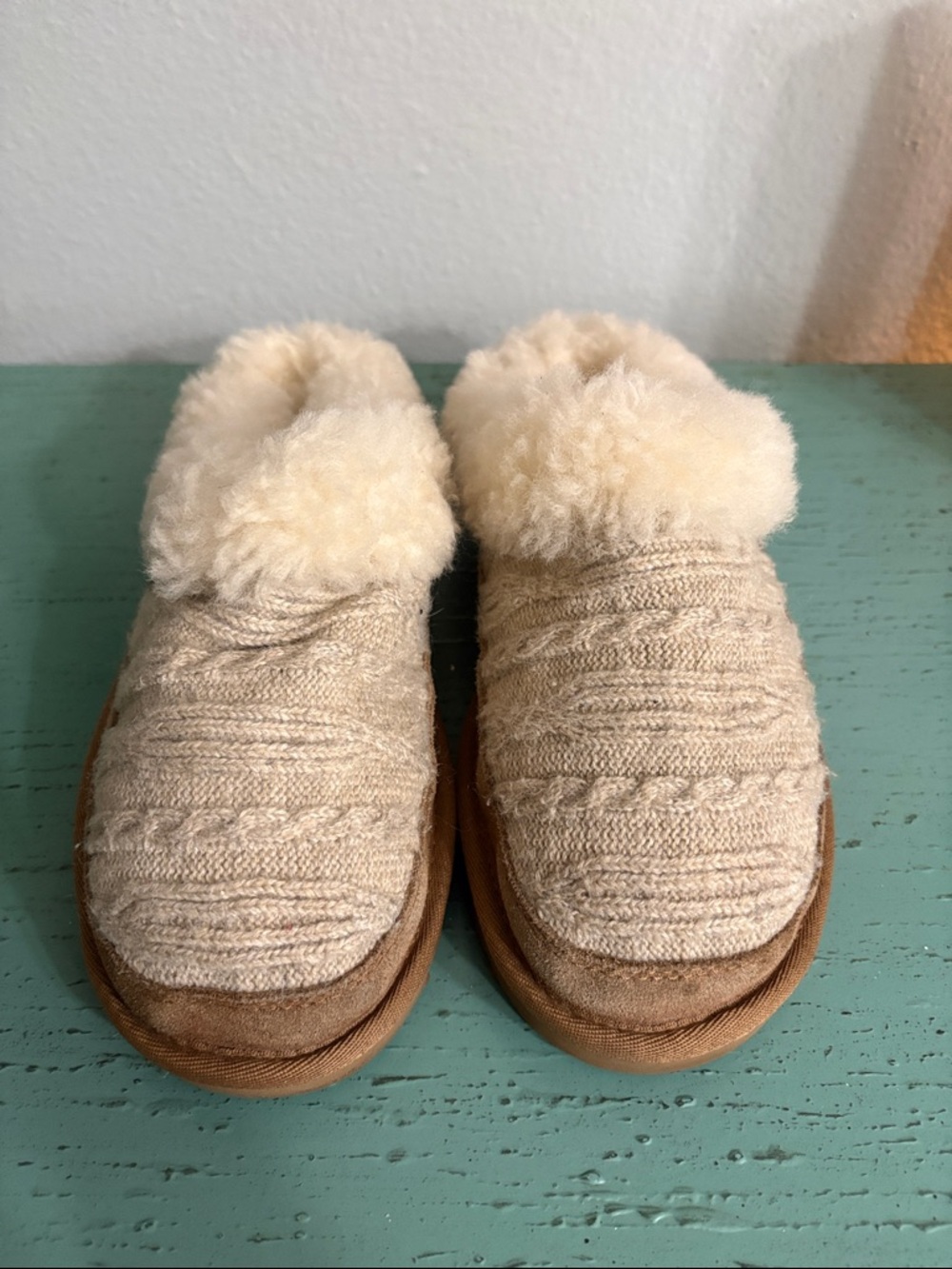 UGG Cream Knit & Chestnut Suede Cuff Slip-On Flats
